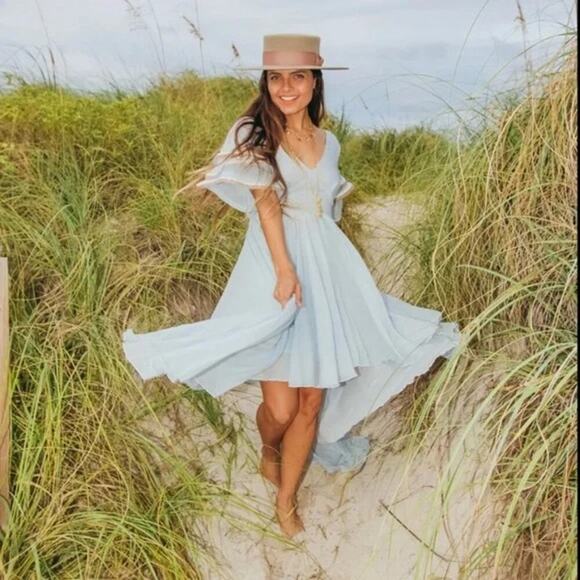 Pitusa Multi Flare Dress Sz XS Small Blue Arctic Ice Ruffle Beach Ethereal Boho - Picture 12 of 12